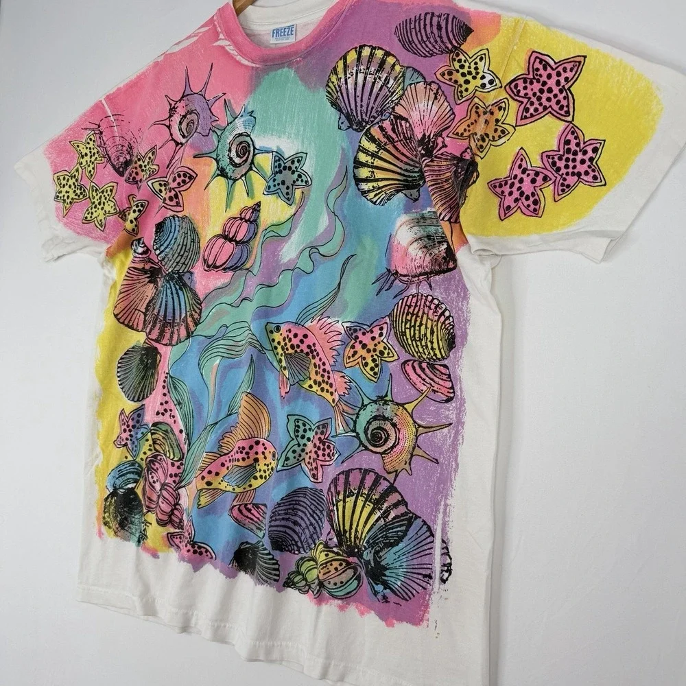 Vintage 90's‎ Freeze Tag Tropical Fish Coral AOP All Over Print T Shirt one size